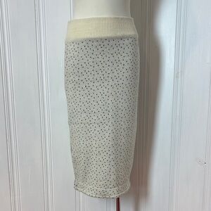 Vintage CONTRAST Cream Polka Dot Knit Pencil Skirt | Elastic Waist | Size M